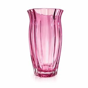 Blush Pink Ribbed Glass Vase – 8” Tall